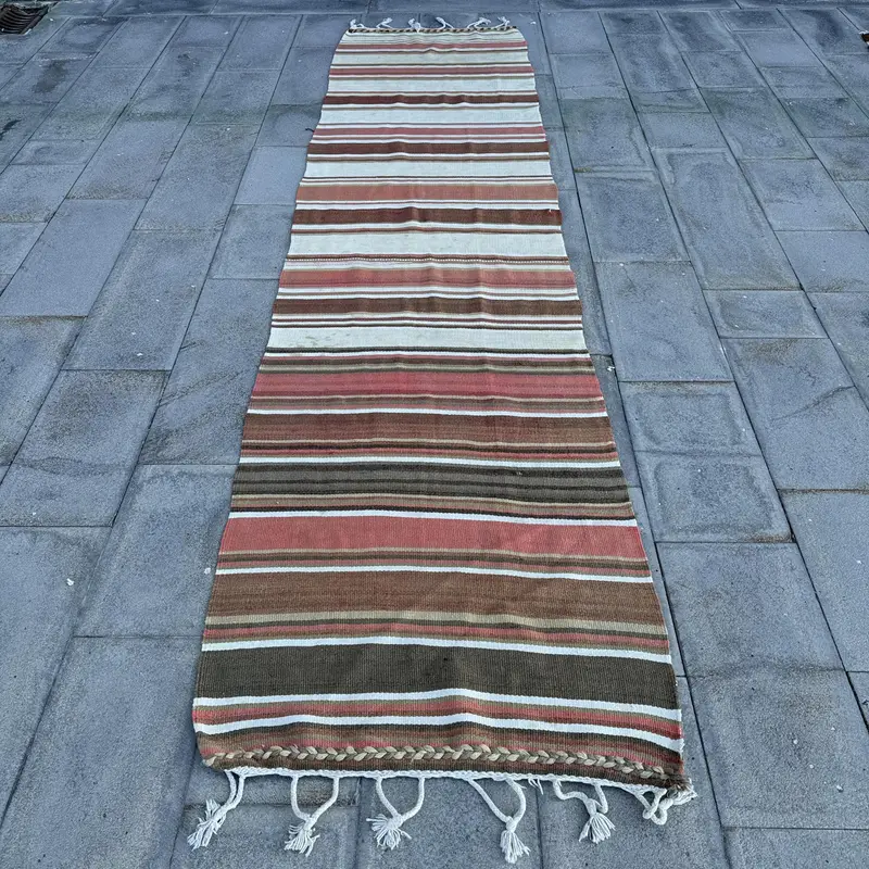 Türk Yolluk Halısı, 3x11.9 ft Vintage Halı, Bej Kilim Yün Halı - 1