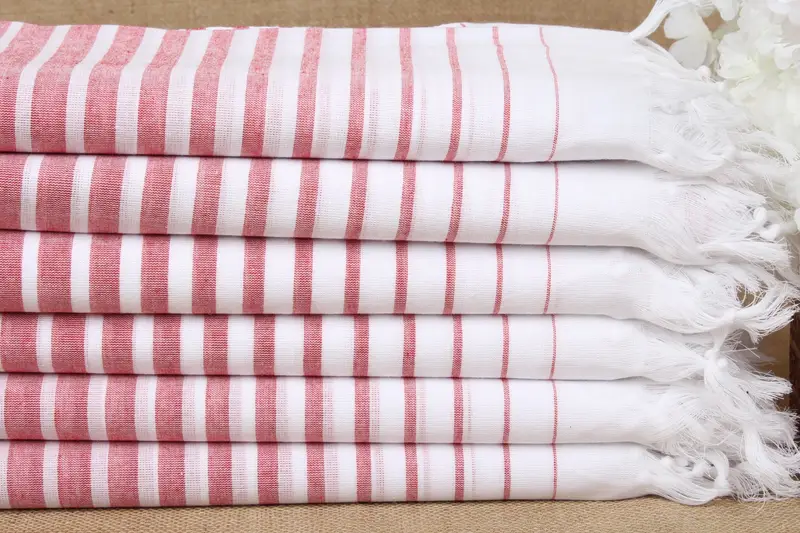 Toalla de rayas rojas personalizada, algodón turco, 36 x 67 pulgadas