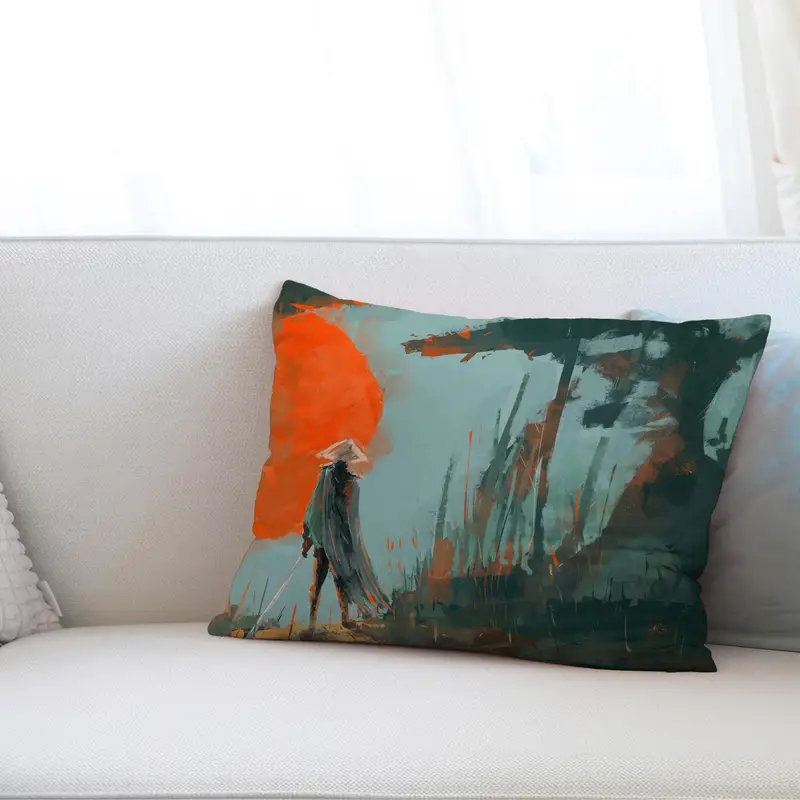 Bedrucktes Kissen mit Samurai-Geist: Abstraktes japanisches Krieger-Design