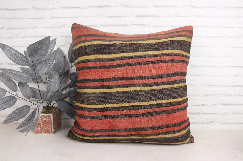 Kilim Pillow, 24x24 Red Pillow Sham, Cushion Cover, Bench Cushion Cover, Home Decor Pillow, Boho Pillow, Knitted Pillow Sham - 1