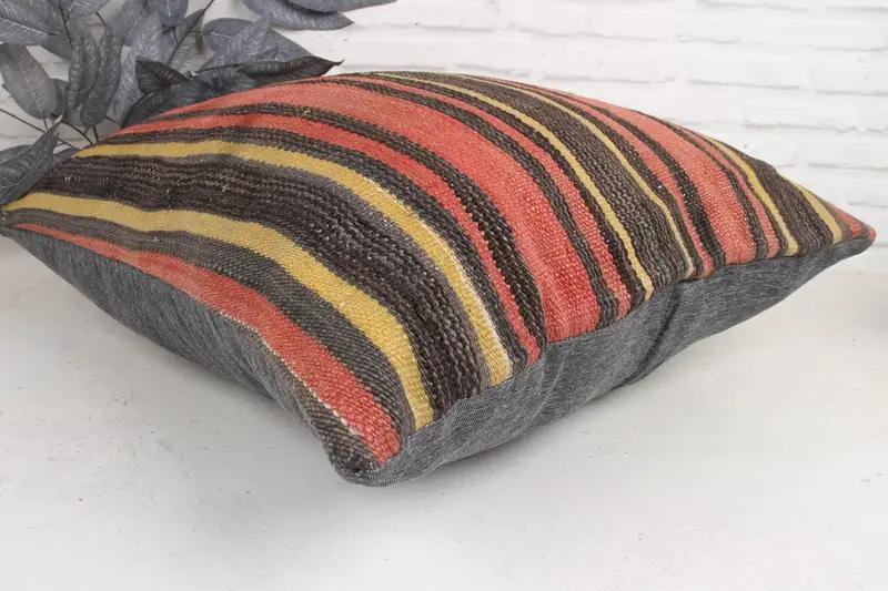 Kilim Pillow, 24x24 Red Pillow Sham, Cushion Cover, Bench Cushion Cover, Home Decor Pillow, Boho Pillow, Knitted Pillow Sham - 6