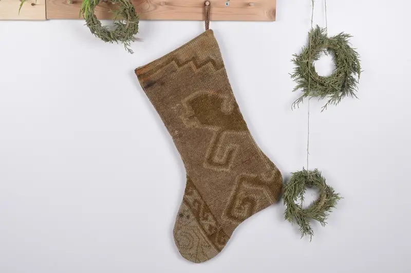 Patrón de adornos navideños, calcetín navideño Kilim de 19 pulgadas de ancho