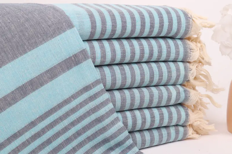 Bachelorette Monogramlı Çizgili Havlu Turkuaz-Lacivert, 40x71 İnç