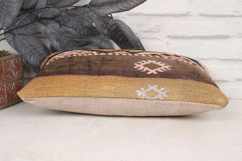 Interior Designer Pillow, Throw Kilim Pillow, Ethnic Throw Pillow Sham, Pillow Cover, 8x16 Brown Cushion, Home Decor Pillow - 5