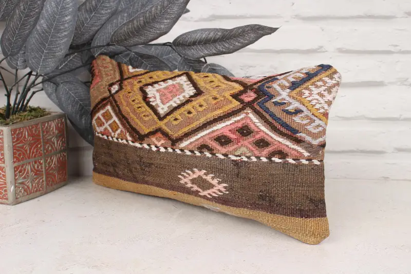 Interior Designer Pillow, Throw Kilim Pillow, Ethnic Throw Pillow Sham, Pillow Cover, 8x16 Brown Cushion, Home Decor Pillow - 4
