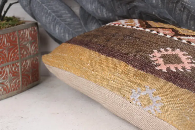 Interior Designer Pillow, Throw Kilim Pillow, Ethnic Throw Pillow Sham, Pillow Cover, 8x16 Brown Cushion, Home Decor Pillow - 7