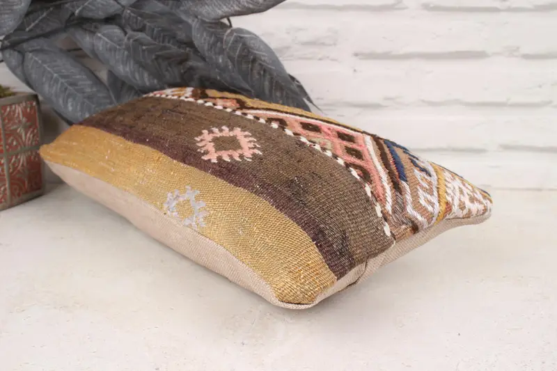 Interior Designer Pillow, Throw Kilim Pillow, Ethnic Throw Pillow Sham, Pillow Cover, 8x16 Brown Cushion, Home Decor Pillow - 6