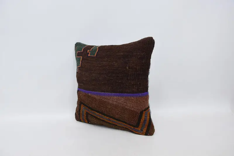 Pillow for Sofa, Cushion Case, Toss Pillow Cover, Throw Kilim Pillow, Outdoor Throw Cushion Cover, 16x16 Brown Cushion Cover, Gift Pillow - 4