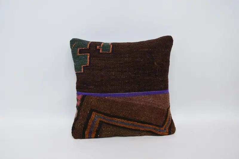 Pillow for Sofa, Cushion Case, Toss Pillow Cover, Throw Kilim Pillow, Outdoor Throw Cushion Cover, 16x16 Brown Cushion Cover, Gift Pillow - 1