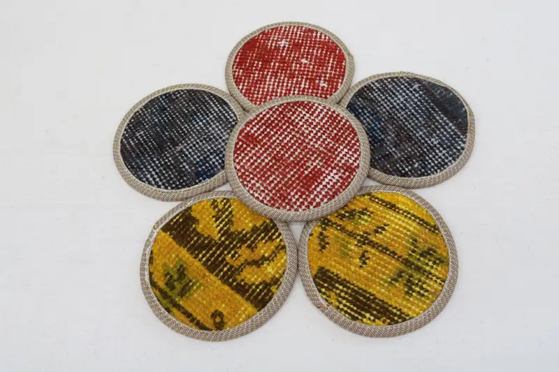 Bohemian Round Coaster, Red and Yellow Coaster with Non-Slip Backing
