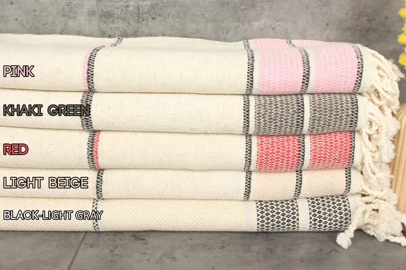 Beach Towel Quick-dry Linen Striped Turkish Towel Beige, 36x71 Inches