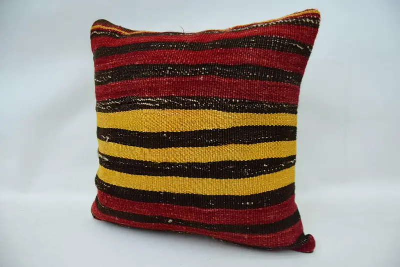 Handmade Rug Seat Cushion Case, 16x16 Red Cushion Case, Kilim Pillow, Cushion Case, Home Decor Pillow, Nautical Throw Cushion Cover, Pillow for Sofa - 3