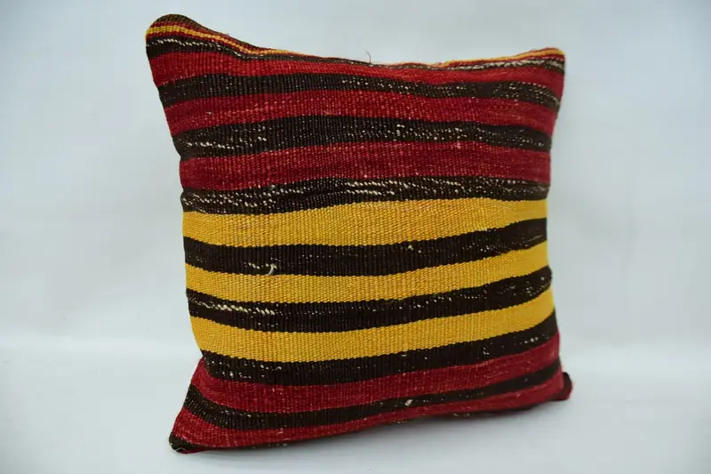 Handmade Rug Seat Cushion Case, 16x16 Red Cushion Case, Kilim Pillow, Cushion Case, Home Decor Pillow, Nautical Throw Cushion Cover, Pillow for Sofa - 2