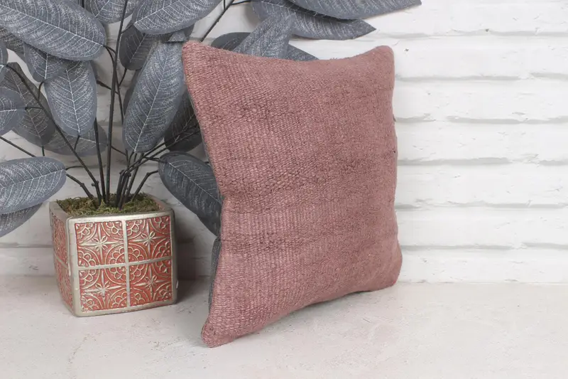 Ethnical Kilim Rug Pillow, Vintage Kilim Pillow, Cushion Cover, Boho Pillow, Authentic Pillow Sham, 12x12 Purple Pillow Cover - 4