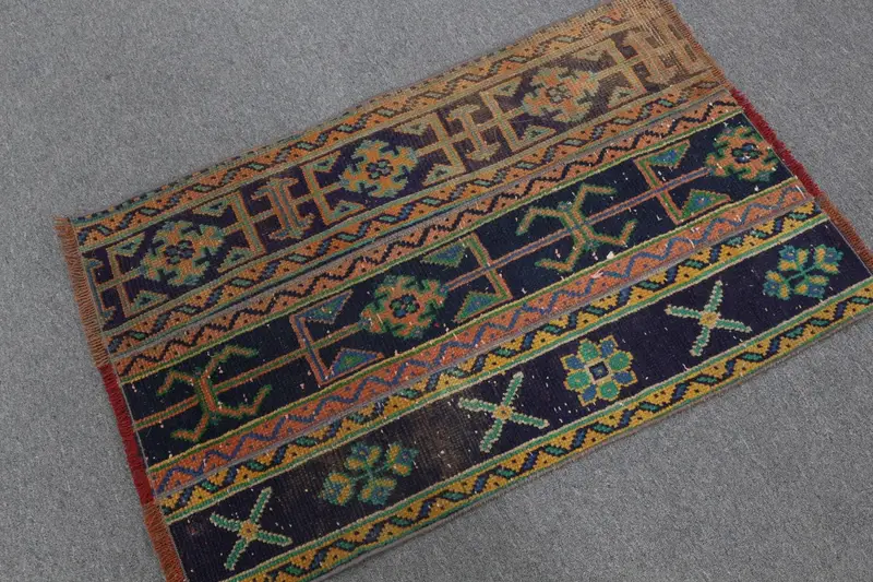2.3x3.6 ft Halı, Vintage Türk Halısı, Mavi Fas Yün Halısı - 1