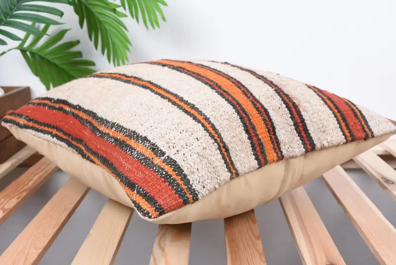 Vintage Kilim Pillow, Southwestern Pillow, Cushion Case, Kilim Rug Cushion, Turkish Pillow, 18x18 Orange Pillow, Ethnical Kilim Rug Pillow - 6