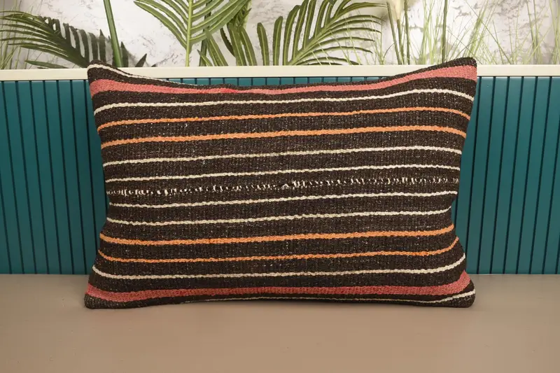 Wool Rustic Throw Pillow Case, Valentine Gift Brown Striped Antique Pillow Sham - 1
