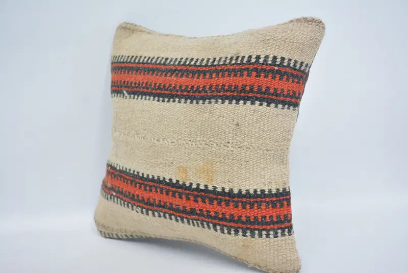 Handmade Kilim Cushion, 12x12 Beige Pillow Cover, Tribal Cushion Case, Cushion Case, Knitted Pillow Case, Kilim Cushion Sham, Antique Pillows - 4