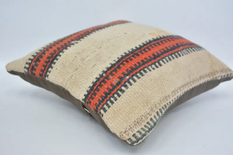 Handmade Kilim Cushion, 12x12 Beige Pillow Cover, Tribal Cushion Case, Cushion Case, Knitted Pillow Case, Kilim Cushion Sham, Antique Pillows - 6