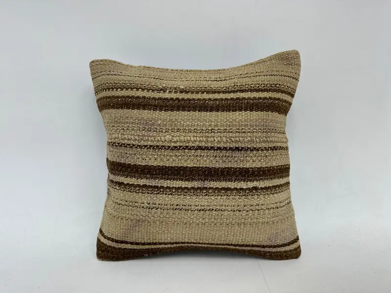 Pillow, Vintage Pillow, Decorative Bolster Pillow Sham, 14x14 Beige Pillow Case, Sustainable Pillow Case, Turkish Pillow, Home Decor Pillow - 1