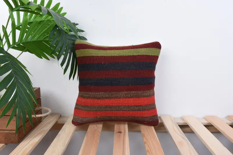 Vintage Pillow, Boho Pillow Sham Cover, Muted Cushion, Ethnical Kilim Rug Pillow, Pillow, 12x12 Blue Cushion Cover, Southwestern Pillow Case - 1