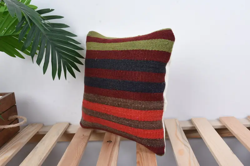 Vintage Pillow, Boho Pillow Sham Cover, Muted Cushion, Ethnical Kilim Rug Pillow, Pillow, 12x12 Blue Cushion Cover, Southwestern Pillow Case - 5