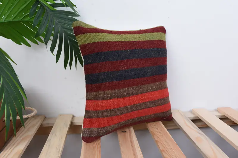 Vintage Pillow, Boho Pillow Sham Cover, Muted Cushion, Ethnical Kilim Rug Pillow, Pillow, 12x12 Blue Cushion Cover, Southwestern Pillow Case - 4