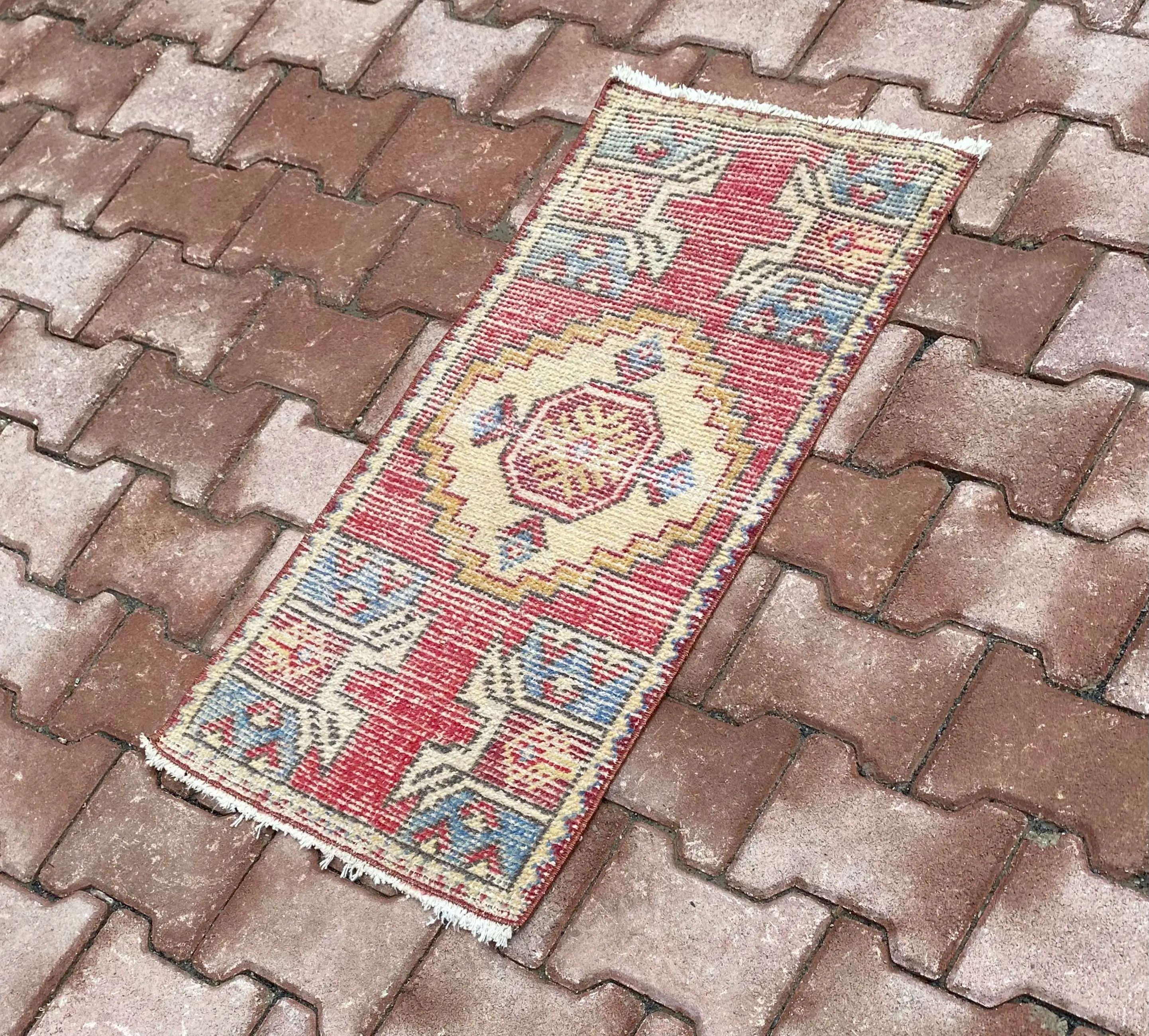 Turkish Rug, 1.4x3 ft Vintage Rug, Red Floral Wool Rug - 1