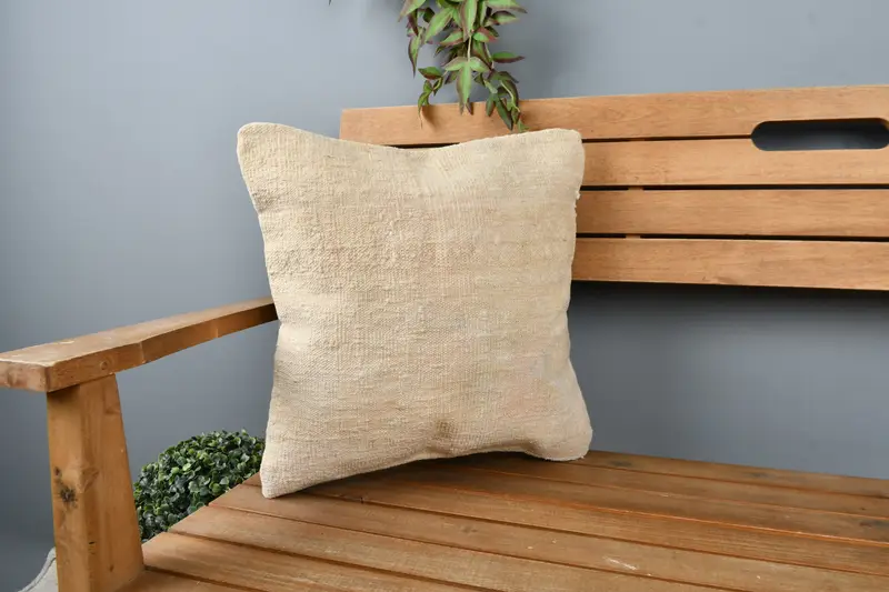 One Of A Kind Cushion, Gift Pillow, Pillow for Couch, Pillow Sham, Handmade Kilim Cushion, Decorative Bolster Pillow Sham, 16x16 Beige Pillow Case - 1