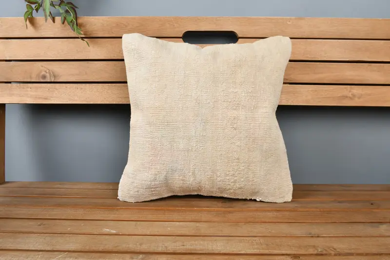 One Of A Kind Cushion, Gift Pillow, Pillow for Couch, Pillow Sham, Handmade Kilim Cushion, Decorative Bolster Pillow Sham, 16x16 Beige Pillow Case - 6