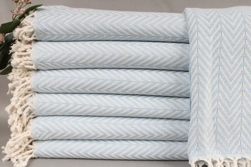 Personalized Turkish Towel Baby Blue Chevron, Beige, 40x71 Inches