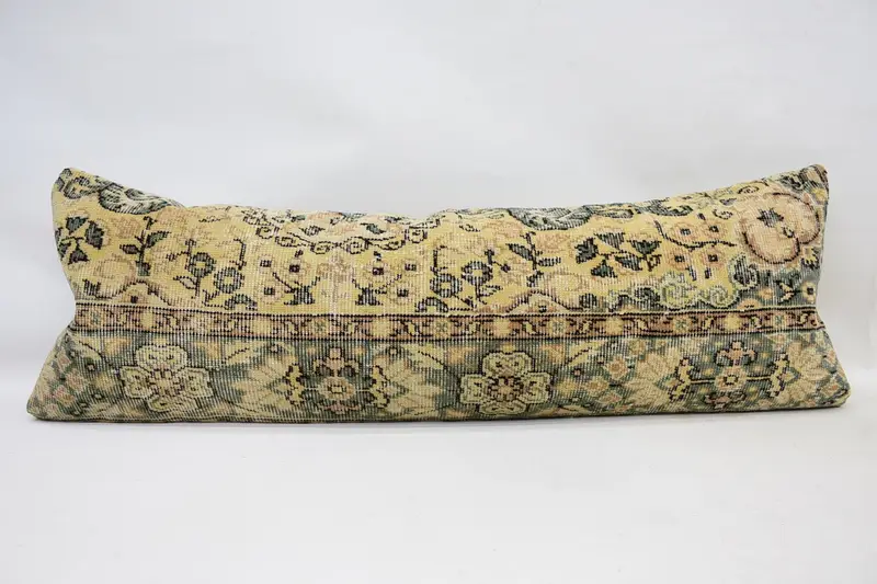 Vintage Kilim Throw Pillow, Pillow Cover, Handmade Kilim Cushion, Handmade Rug Seat Cushion Case, 16x48 Yellow Pillow, Interior Designer Pillow - 4