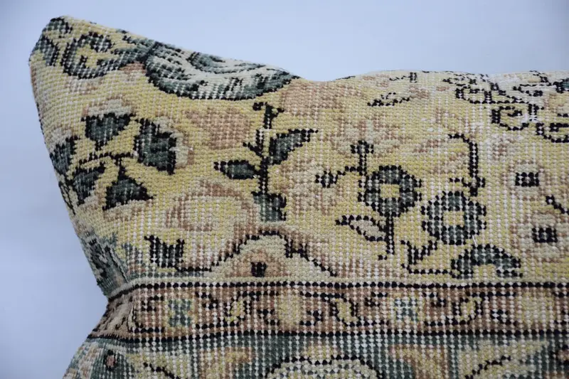Vintage Kilim Throw Pillow, Pillow Cover, Handmade Kilim Cushion, Handmade Rug Seat Cushion Case, 16x48 Yellow Pillow, Interior Designer Pillow - 2