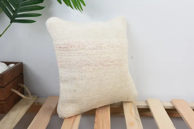 Kilim Cushion Sham, Sustainable Pillow Case, Pillow Case, Muted Cushion Cover, 12x12 White Pillow, Turkish Kilim Pillow, Home Decor Pillow - 4