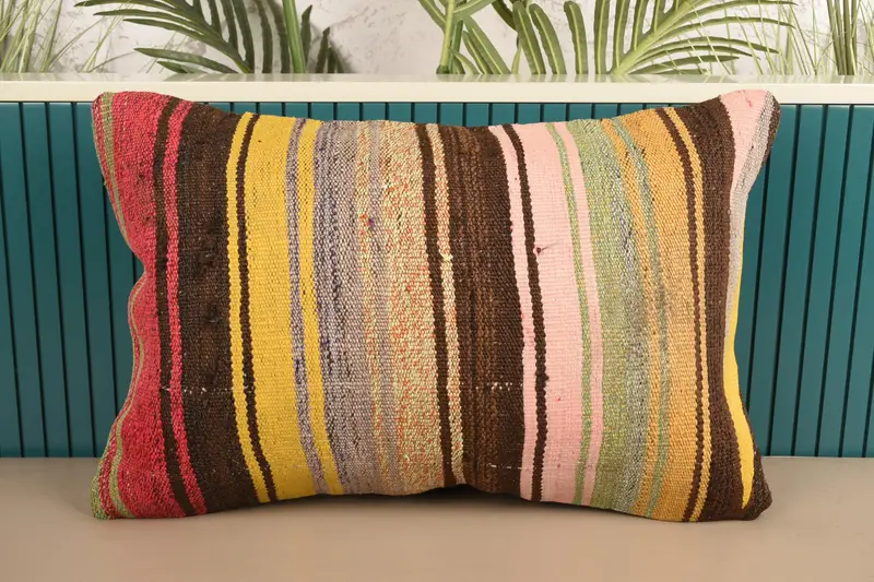 40x60 cm Woven Vintage Pillow Cover, Striped Gift DesignerBrown Pillow Case - 1