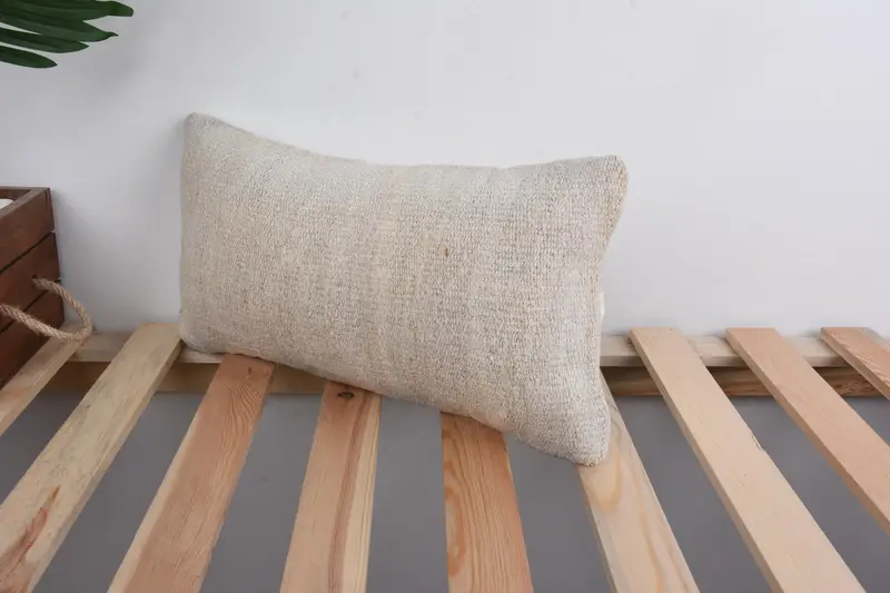 Knitted Pillow Cover, Pillow Case, Ethnical Kilim Rug Pillow, 8x16 Beige Pillow, Vintage Throw Cushion Case, Gift Pillow, Kilim Pillow - 5