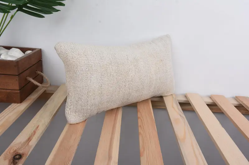 Knitted Pillow Cover, Pillow Case, Ethnical Kilim Rug Pillow, 8x16 Beige Pillow, Vintage Throw Cushion Case, Gift Pillow, Kilim Pillow - 4