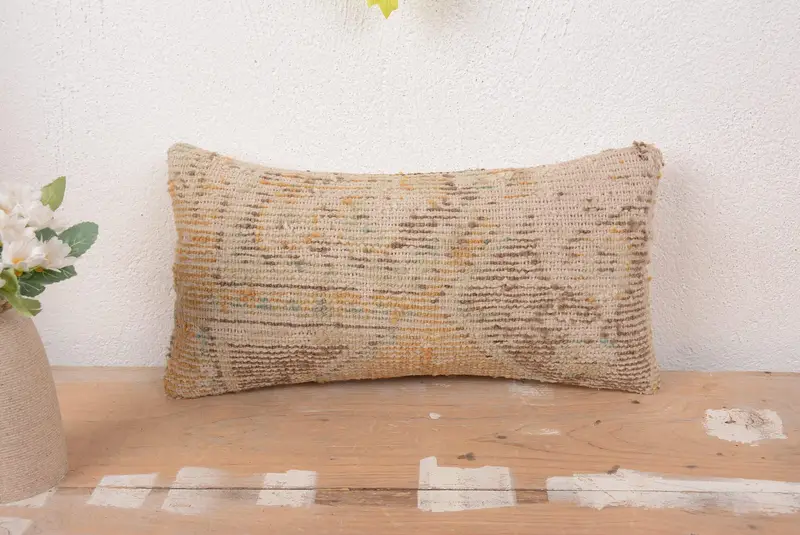 Orange Southwestern Embroidered Pillow, 8x16 Handmade Throw Pillow