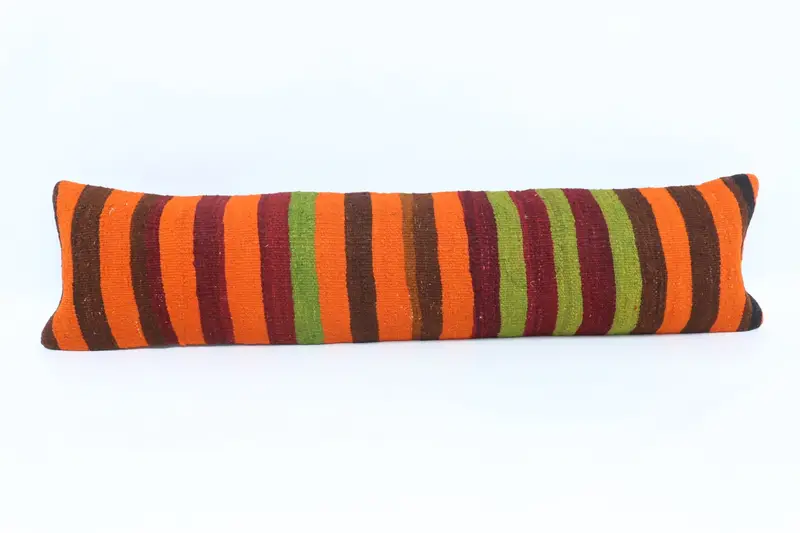 Outdoor Pillow, Pillow, Turkish Pillow, Handmade Kilim Cushion, Pillow for Sofa, Kilim Rug Pillow, 12x48 Orange Cushion Case - 1