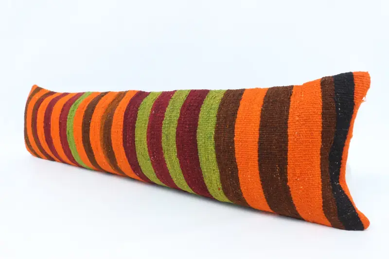 Outdoor Pillow, Pillow, Turkish Pillow, Handmade Kilim Cushion, Pillow for Sofa, Kilim Rug Pillow, 12x48 Orange Cushion Case - 4