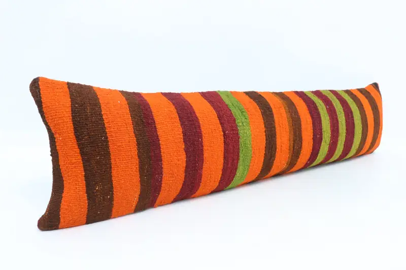 Outdoor Pillow, Pillow, Turkish Pillow, Handmade Kilim Cushion, Pillow for Sofa, Kilim Rug Pillow, 12x48 Orange Cushion Case - 3