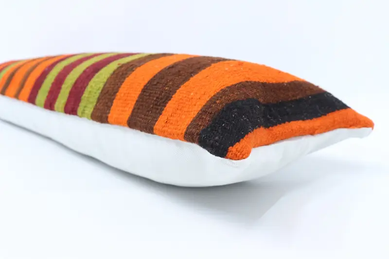Outdoor Pillow, Pillow, Turkish Pillow, Handmade Kilim Cushion, Pillow for Sofa, Kilim Rug Pillow, 12x48 Orange Cushion Case - 6