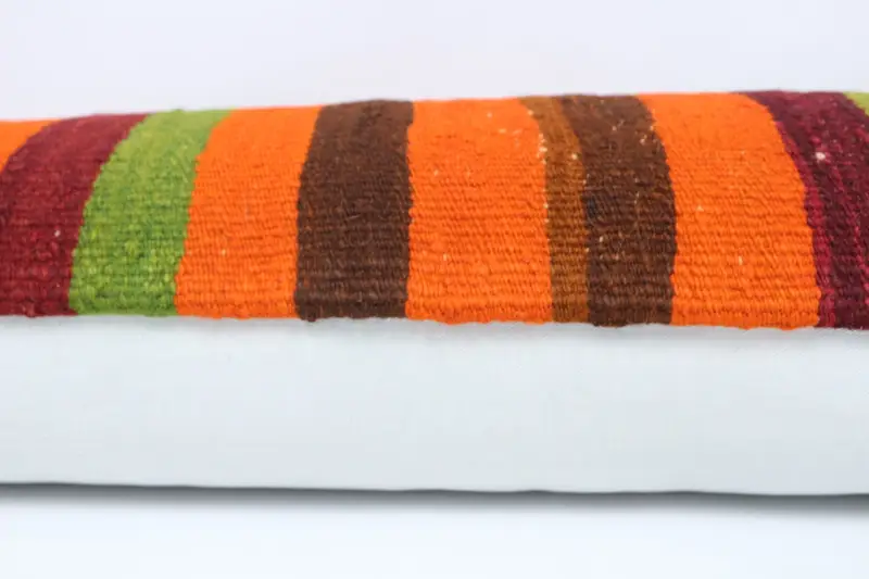 Outdoor Pillow, Pillow, Turkish Pillow, Handmade Kilim Cushion, Pillow for Sofa, Kilim Rug Pillow, 12x48 Orange Cushion Case - 5