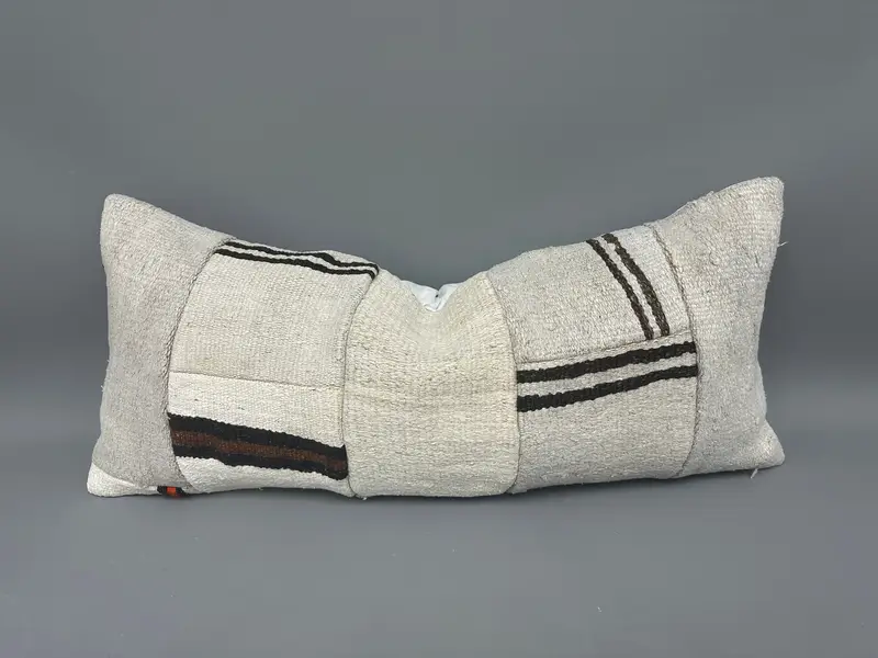 Gift Pillow, Kilim Cushion Sham, 16x36 Beige Pillow Case, Home Decor Pillow, Pet Pillow, Bolster Cushion, Pillow Sham, Turkish Bench Cushion Cover - 1