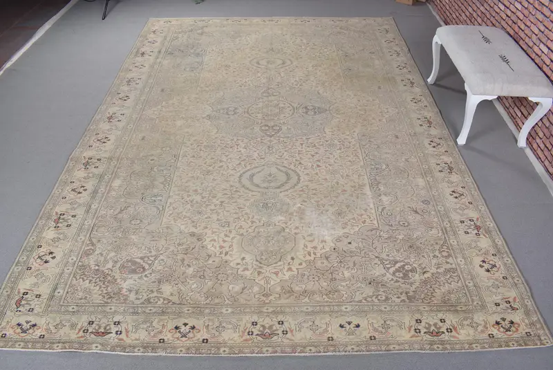 Zarif Bej Halı, 0,7x11,9 ft Turuncu Bordürlü