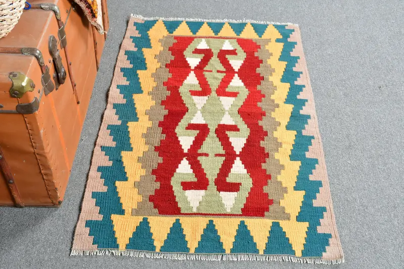 Vintage 2.5x3.9 ft Küçük Halı, Türk Halısı, Oushak Kırmızı Bitkiler ve ağaçlar Halı - 1