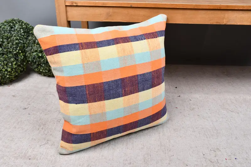 18x18 Orange Cushion Case, Vintage Throw Pillow Cover, Gift Pillow, Vintage Pillow, Custom Cushion, Handmade Kilim Cushion, Pillow Case - 7
