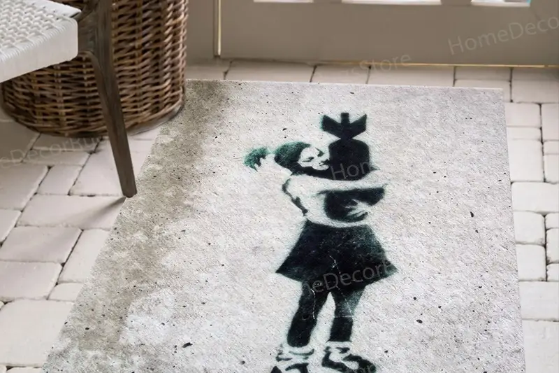 エレガントなバンクシー ボムハガー プリント ラグ - モダンアート装飾