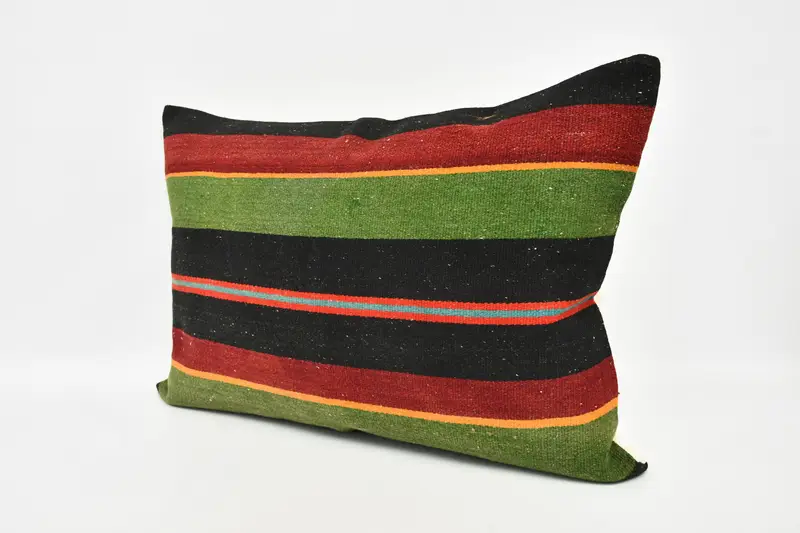 Kilim Pillow, Vintage Kilim Throw Pillow, Ethnical Kilim Rug Pillow, Nomadic Pillow, Cushion Case, Seat Cushion Case, 20x28 Green Cushion Case - 4