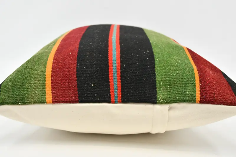 Kilim Pillow, Vintage Kilim Throw Pillow, Ethnical Kilim Rug Pillow, Nomadic Pillow, Cushion Case, Seat Cushion Case, 20x28 Green Cushion Case - 5